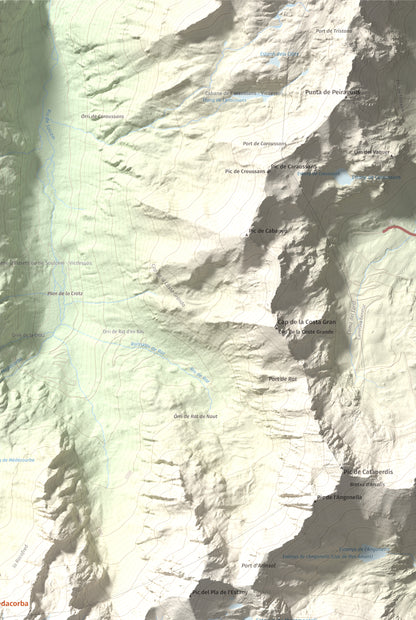 Mapa de relieve de Pic de Medacorba, 2915 m, Andorra · Pallars Sobirà, lámina 100 Cims de Trobart. Detalle de la zona superior derecha. 61 × 91 cm.