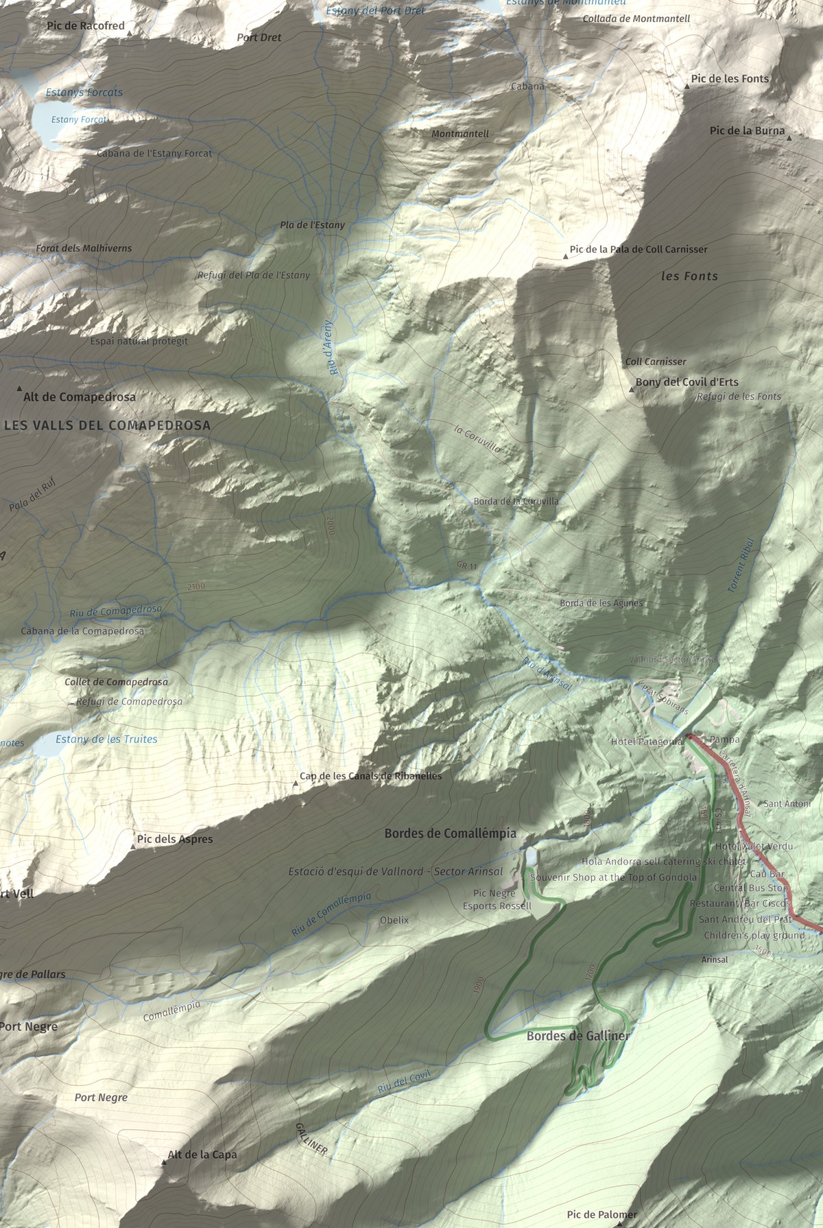 Mapa de relieve de Pic de Medacorba, 2915 m, Andorra · Pallars Sobirà, lámina 100 Cims de Trobart. Detalle de la zona inferior derecha. 61 × 91 cm.