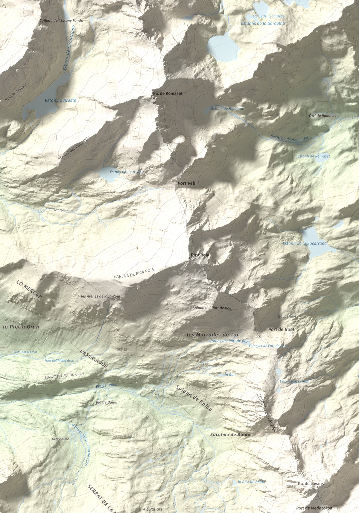 Mapa de relieve de Pic de Medacorba, 2915 m, Andorra · Pallars Sobirà, lámina 100 Cims de Trobart. Detalle de la zona superior izquierda. 70 × 100 cm.