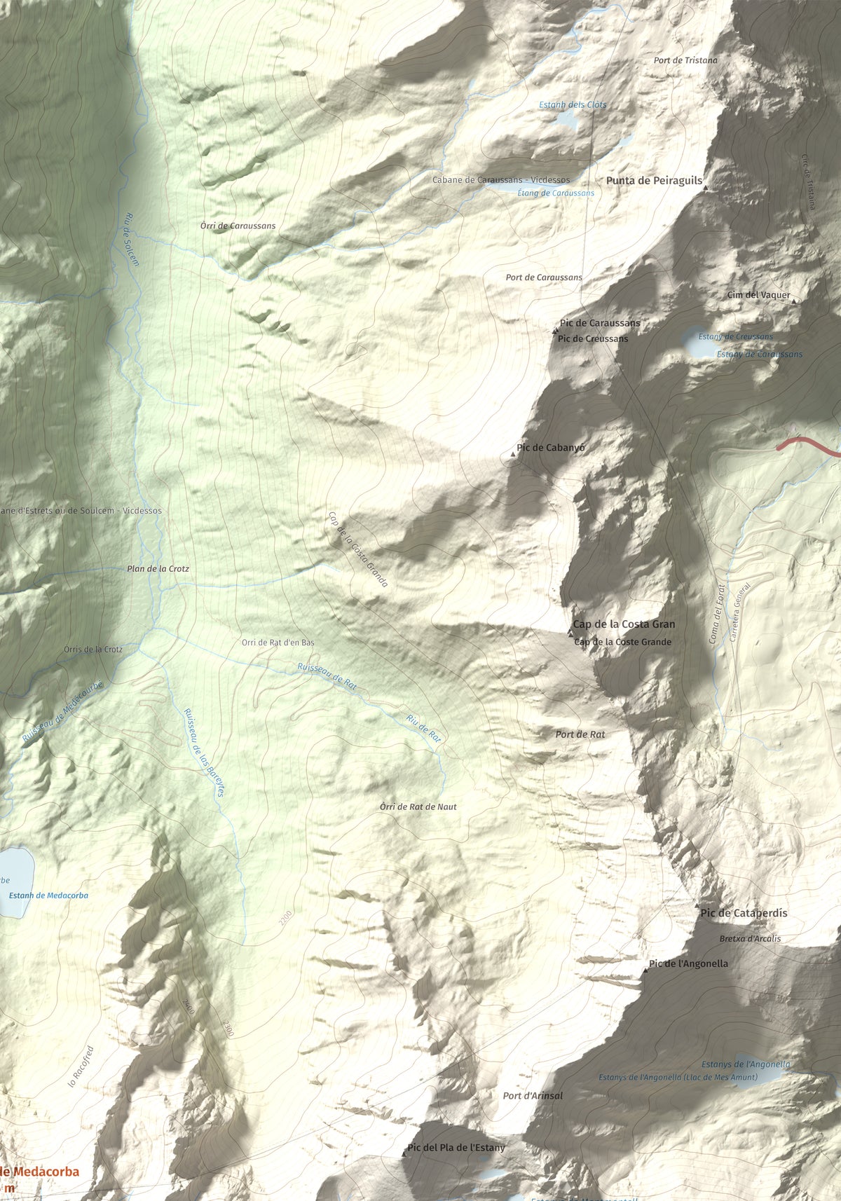 Mapa de relieve de Pic de Medacorba, 2915 m, Andorra · Pallars Sobirà, lámina 100 Cims de Trobart. Detalle de la zona superior derecha. 70 × 100 cm.