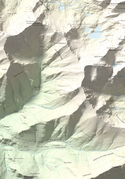 Mapa de relieve de Pic de Medacorba, 2915 m, Andorra · Pallars Sobirà, lámina 100 Cims de Trobart. Detalle de la zona inferior izquierda. 70 × 100 cm.