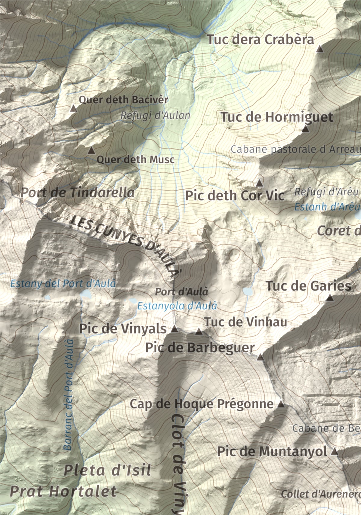 Mapa de relieve de Pic de Montalt, 2496 m, Pallars Sobirà, lámina 100 Cims de Trobart. Detalle de la zona superior izquierda. 21 × 30 cm.