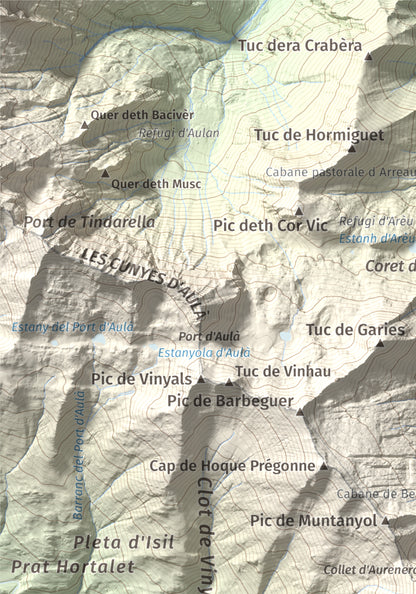 Mapa de relieve de Pic de Montalt, 2496 m, Pallars Sobirà, lámina 100 Cims de Trobart. Detalle de la zona superior izquierda. 21 × 30 cm.