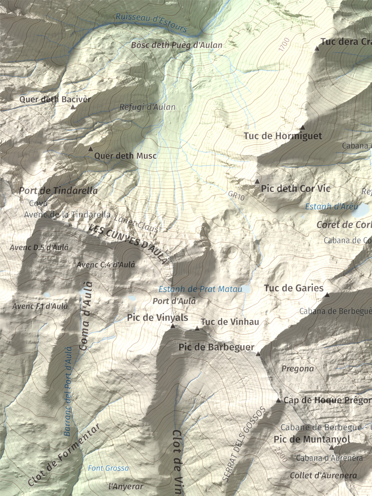 Mapa de relieve de Pic de Montalt, 2496 m, Pallars Sobirà, lámina 100 Cims de Trobart. Detalle de la zona superior izquierda. 30 × 40 cm.