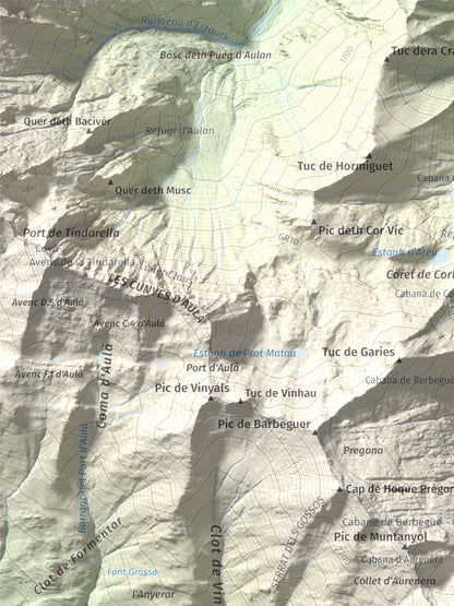 Mapa de relieve de Pic de Montalt, 2496 m, Pallars Sobirà, lámina 100 Cims de Trobart. Detalle de la zona superior izquierda. 30 × 40 cm.