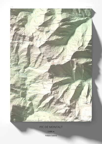 Mapa de relieve de Pic de Montalt, 2496 m, Pallars Sobirà, lámina 100 Cims de Trobart 50 × 70 cm.