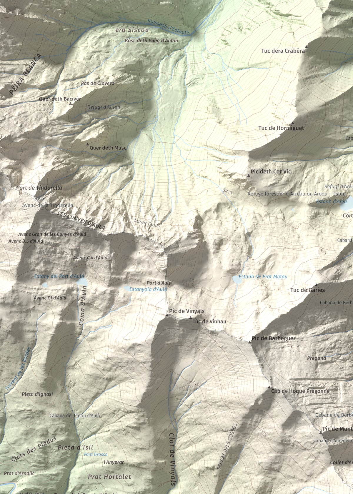 Mapa de relieve de Pic de Montalt, 2496 m, Pallars Sobirà, lámina 100 Cims de Trobart. Detalle de la zona superior izquierda. 50 × 70 cm.