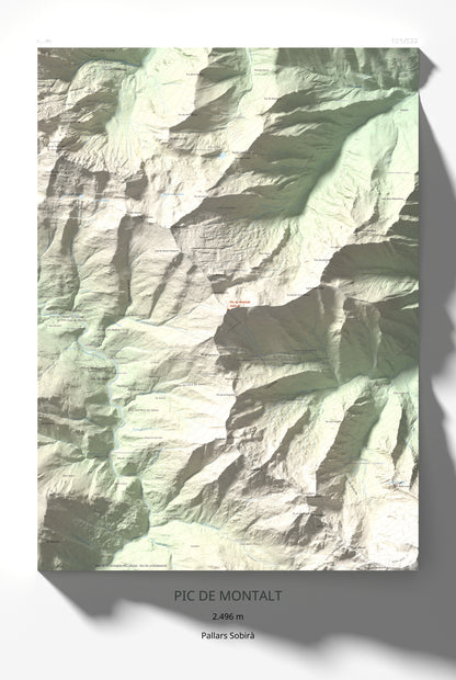 Mapa de relieve de Pic de Montalt, 2496 m, Pallars Sobirà, lámina 100 Cims de Trobart 61 × 91 cm.