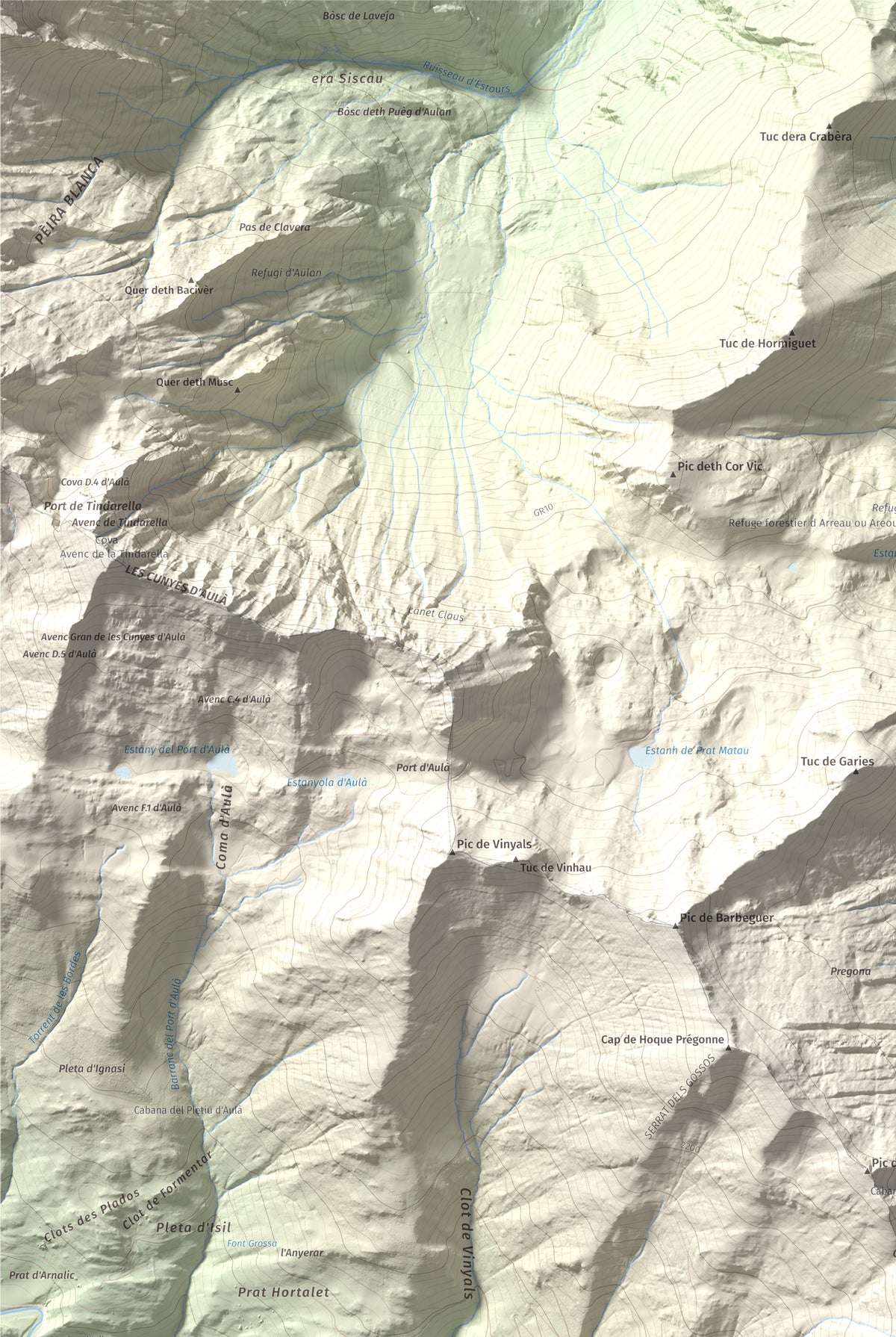 Mapa de relieve de Pic de Montalt, 2496 m, Pallars Sobirà, lámina 100 Cims de Trobart. Detalle de la zona superior izquierda. 61 × 91 cm.