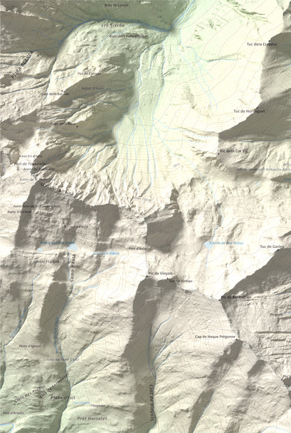 Mapa de relieve de Pic de Montalt, 2496 m, Pallars Sobirà, lámina 100 Cims de Trobart. Detalle de la zona superior izquierda. 61 × 91 cm.