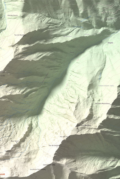 Mapa de relieve de Pic de Montalt, 2496 m, Pallars Sobirà, lámina 100 Cims de Trobart. Detalle de la zona superior derecha. 61 × 91 cm.