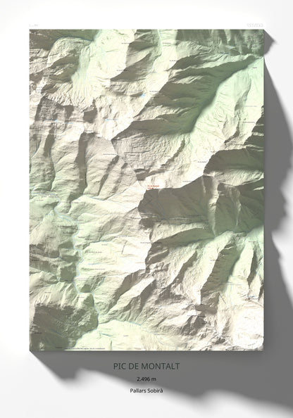 Mapa de relieve de Pic de Montalt, 2496 m, Pallars Sobirà, lámina 100 Cims de Trobart 70 × 100 cm.