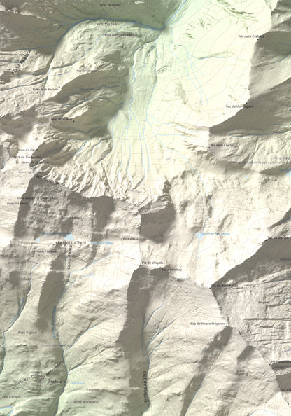 Mapa de relieve de Pic de Montalt, 2496 m, Pallars Sobirà, lámina 100 Cims de Trobart. Detalle de la zona superior izquierda. 70 × 100 cm.
