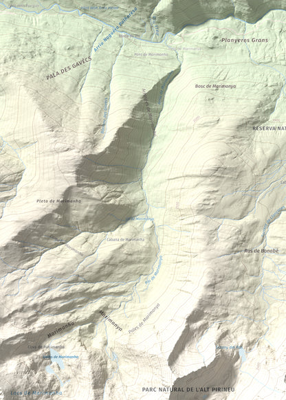 Mapa de relieve de Pic de Moredo, 2766 m, Pallars Sobirà, lámina 100 Cims de Trobart. Detalle de la zona superior izquierda. 50 × 70 cm.