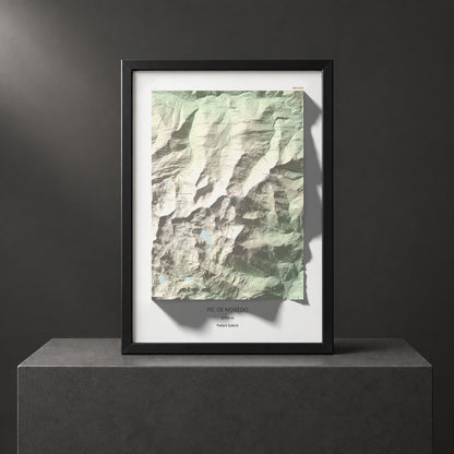 Mapa de relieve de Pic de Moredo, 2766 m, Pallars Sobirà, lámina 100 Cims de Trobart. Presentación enmarcada. 70 × 100 cm.