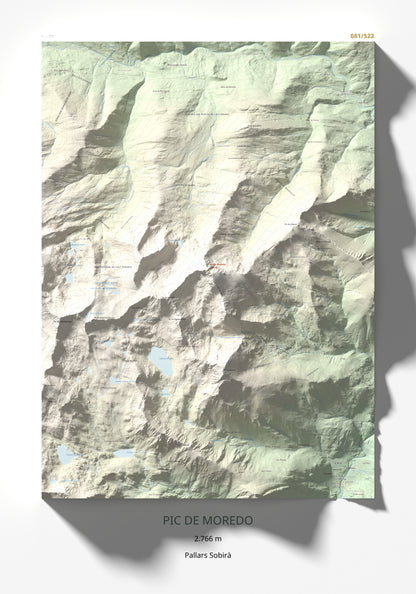 Mapa de relieve de Pic de Moredo, 2766 m, Pallars Sobirà, lámina 100 Cims de Trobart 70 × 100 cm.