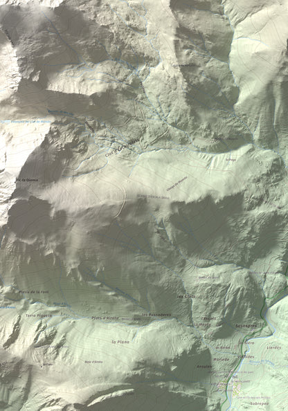 Mapa de relieve de Pic de Moredo, 2766 m, Pallars Sobirà, lámina 100 Cims de Trobart. Detalle de la zona inferior derecha. 70 × 100 cm.
