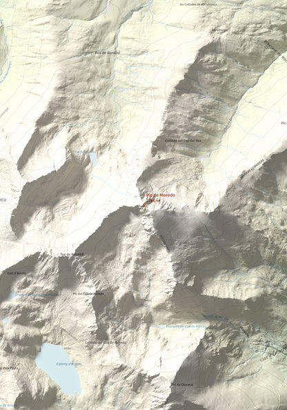 Mapa de relieve de Pic de Moredo, 2766 m, Pallars Sobirà, lámina 100 Cims de Trobart. Detalle de la zona central. 70 × 100 cm.