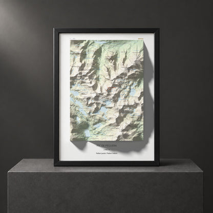 Mapa de relieve de Pic de Peguera, 2983 m, Pallars Jussà · Pallars Sobirà, lámina 100 Cims de Trobart. Presentación enmarcada. 30 × 40 cm.