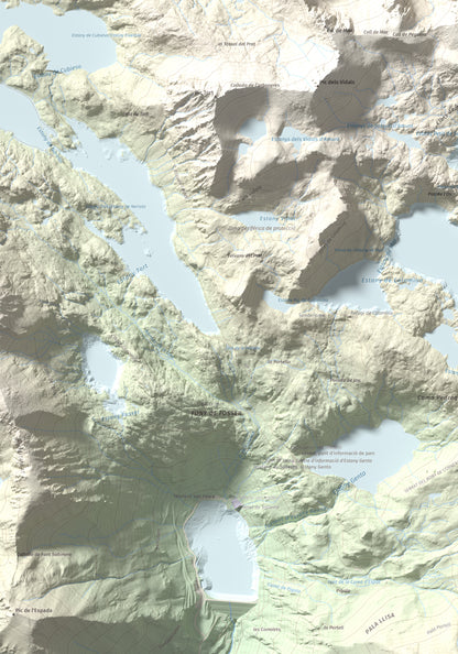 Mapa de relieve de Pic de Peguera, 2983 m, Pallars Jussà · Pallars Sobirà, lámina 100 Cims de Trobart. Detalle de la zona inferior izquierda. 70 × 100 cm.