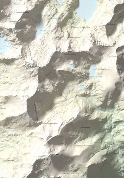 Mapa de relieve de Pic de Peguera, 2983 m, Pallars Jussà · Pallars Sobirà, lámina 100 Cims de Trobart. Detalle de la zona inferior derecha. 70 × 100 cm.