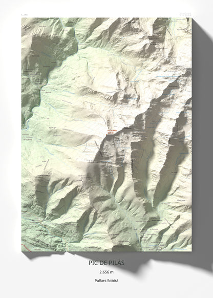 Mapa de relieve de Pic de Pilàs, 2656 m, Pallars Sobirà, lámina 100 Cims de Trobart 50 × 70 cm.