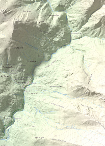 Mapa de relieve de Pic de Pilàs, 2656 m, Pallars Sobirà, lámina 100 Cims de Trobart. Detalle de la zona superior izquierda. 50 × 70 cm.