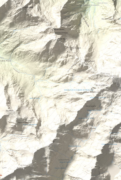 Mapa de relieve de Pic de Pilàs, 2656 m, Pallars Sobirà, lámina 100 Cims de Trobart. Detalle de la zona superior derecha. 61 × 91 cm.