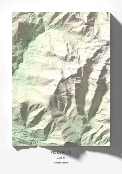 Mapa de relieve de Pic de Pilàs, 2656 m, Pallars Sobirà, lámina 100 Cims de Trobart 70 × 100 cm.