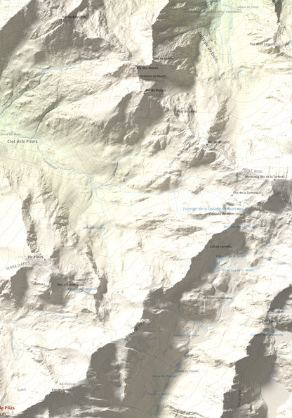 Mapa de relieve de Pic de Pilàs, 2656 m, Pallars Sobirà, lámina 100 Cims de Trobart. Detalle de la zona superior derecha. 70 × 100 cm.