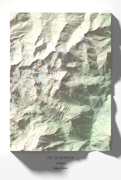 Mapa de relieve de Pic de Qüenca, 2639 m, Pallars Sobirà, lámina 100 Cims de Trobart 61 × 91 cm.