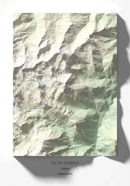 Mapa de relieve de Pic de Qüenca, 2639 m, Pallars Sobirà, lámina 100 Cims de Trobart 70 × 100 cm.