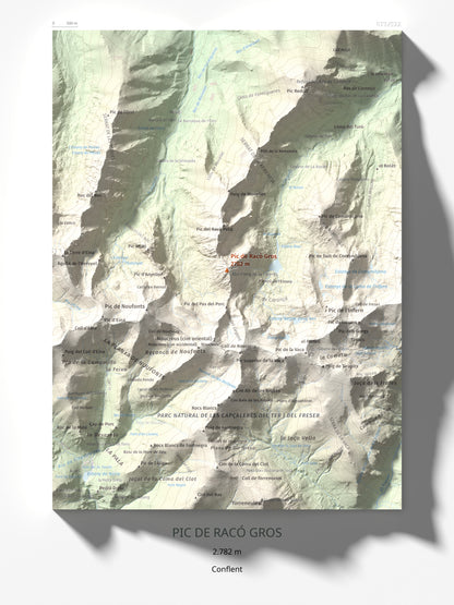 Mapa de relieve de Pic de Racó Gros, 2782 m, Conflent, lámina 100 Cims de Trobart 30 × 40 cm.