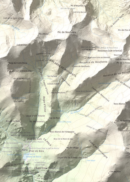 Mapa de relieve de Pic de Racó Gros, 2782 m, Conflent, lámina 100 Cims de Trobart. Detalle de la zona inferior izquierda. 50 × 70 cm.