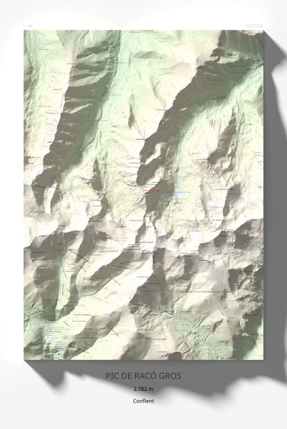 Mapa de relieve de Pic de Racó Gros, 2782 m, Conflent, lámina 100 Cims de Trobart 61 × 91 cm.