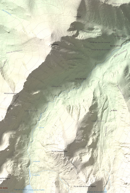 Mapa de relieve de Pic de Racó Gros, 2782 m, Conflent, lámina 100 Cims de Trobart. Detalle de la zona superior derecha. 61 × 91 cm.