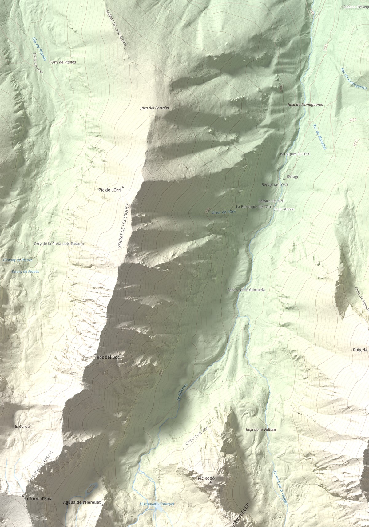 Mapa de relieve de Pic de Racó Gros, 2782 m, Conflent, lámina 100 Cims de Trobart. Detalle de la zona superior izquierda. 70 × 100 cm.