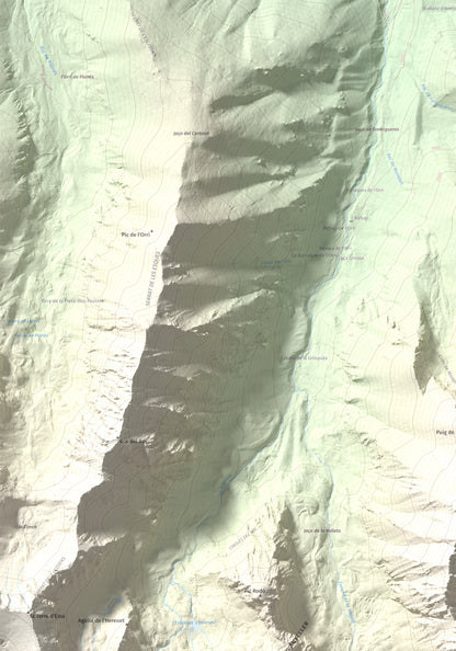 Mapa de relieve de Pic de Racó Gros, 2782 m, Conflent, lámina 100 Cims de Trobart. Detalle de la zona superior izquierda. 70 × 100 cm.