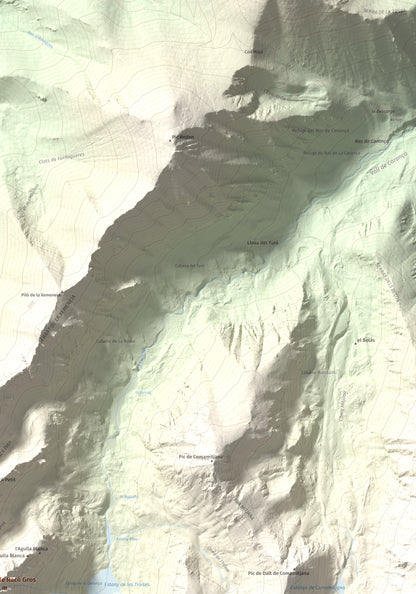 Mapa de relieve de Pic de Racó Gros, 2782 m, Conflent, lámina 100 Cims de Trobart. Detalle de la zona superior derecha. 70 × 100 cm.