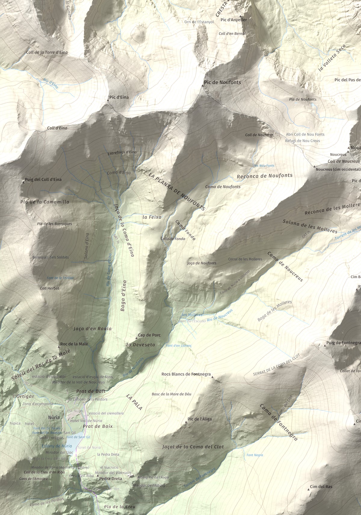 Mapa de relieve de Pic de Racó Gros, 2782 m, Conflent, lámina 100 Cims de Trobart. Detalle de la zona inferior izquierda. 70 × 100 cm.