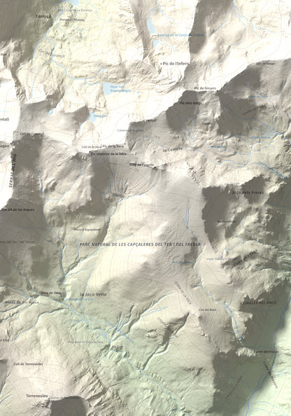 Mapa de relieve de Pic de Racó Gros, 2782 m, Conflent, lámina 100 Cims de Trobart. Detalle de la zona inferior derecha. 70 × 100 cm.