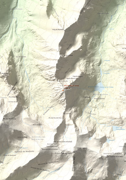 Mapa de relieve de Pic de Racó Gros, 2782 m, Conflent, lámina 100 Cims de Trobart. Detalle de la zona central. 70 × 100 cm.