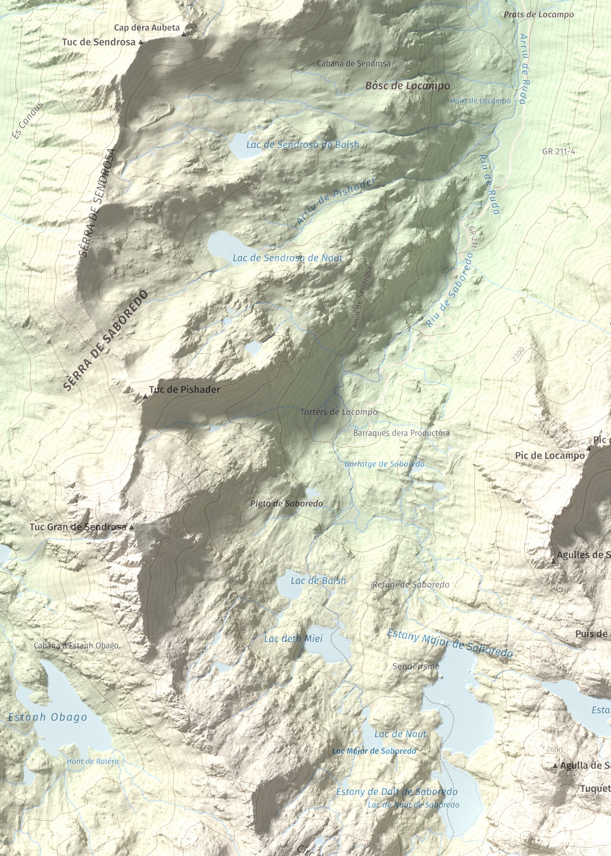 Mapa de relieve de Pic de Saboredo, 2830 m, Pallars Sobirà, lámina 100 Cims de Trobart. Detalle de la zona superior izquierda. 50 × 70 cm.