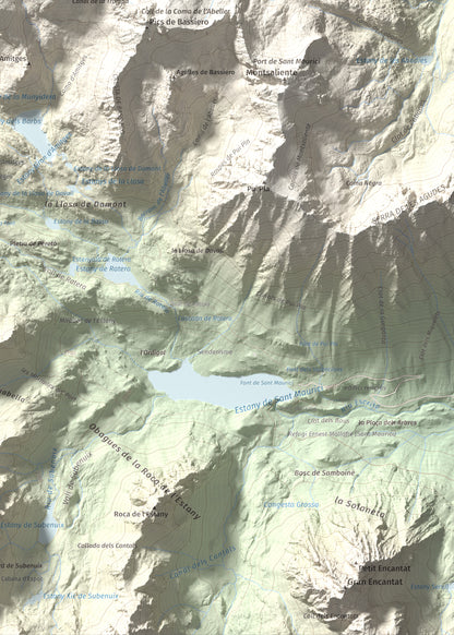 Mapa de relieve de Pic de Saboredo, 2830 m, Pallars Sobirà, lámina 100 Cims de Trobart. Detalle de la zona inferior derecha. 50 × 70 cm.