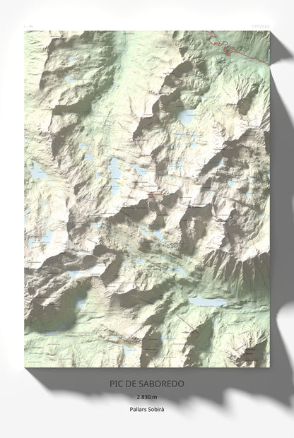 Mapa de relieve de Pic de Saboredo, 2830 m, Pallars Sobirà, lámina 100 Cims de Trobart 61 × 91 cm.