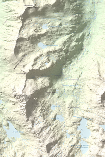 Mapa de relieve de Pic de Saboredo, 2830 m, Pallars Sobirà, lámina 100 Cims de Trobart. Detalle de la zona superior izquierda. 61 × 91 cm.
