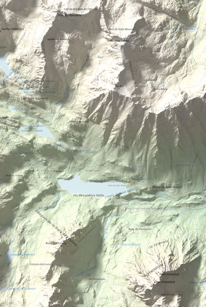 Mapa de relieve de Pic de Saboredo, 2830 m, Pallars Sobirà, lámina 100 Cims de Trobart. Detalle de la zona inferior derecha. 61 × 91 cm.
