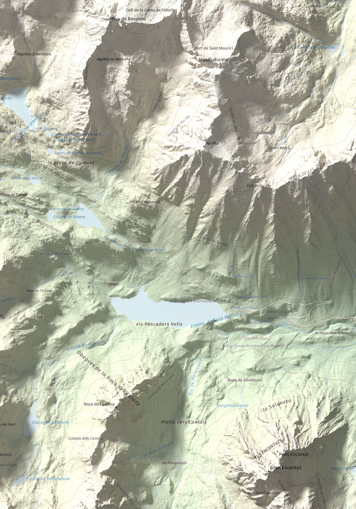 Mapa de relieve de Pic de Saboredo, 2830 m, Pallars Sobirà, lámina 100 Cims de Trobart. Detalle de la zona inferior derecha. 70 × 100 cm.