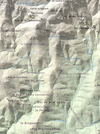 Mapa de relieve de Pic de Sallafort, 994 m, Alt Empordà · Rosselló, lámina 100 Cims de Trobart. Detalle de la zona inferior izquierda. 30 × 40 cm.