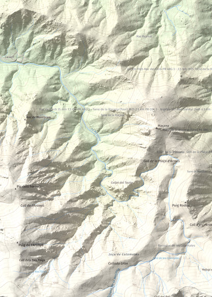Mapa de relieve de Pic de Sallafort, 994 m, Alt Empordà · Rosselló, lámina 100 Cims de Trobart. Detalle de la zona superior izquierda. 50 × 70 cm.